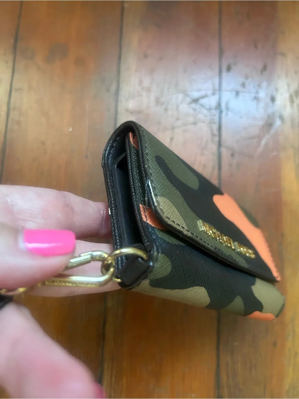 Michael Kors Camo Wristlet Wallet in Olive, Tan & Orange